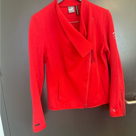 Puma X Ferrari M  zip up neoprene like feel Women's Bold Red Bomber Jacket EUC - Picture 14 of 15